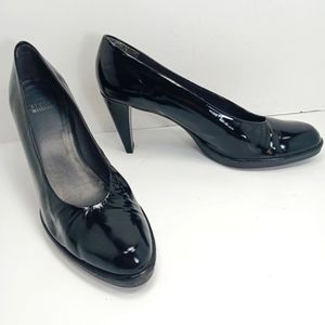 STUART WEITZMAN Black Patent Leather Rubber Outsole & Sole Curved Heel P…